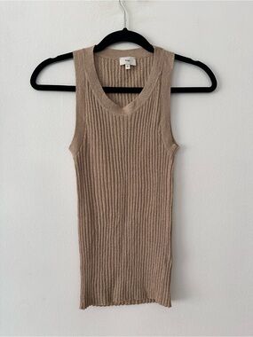 Ange Paris Laya Metallic Tank Top S Sand Beige Gold Shimmer Ribbed Knit Sleevele